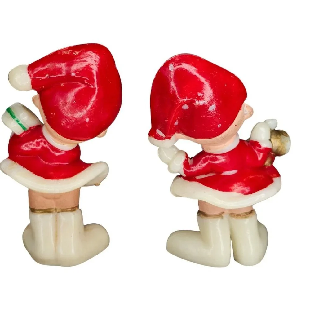 VTG 60s Kitschy Elf Girls Christmas Figurines Miniature Pixie Celluloid Set Of 2